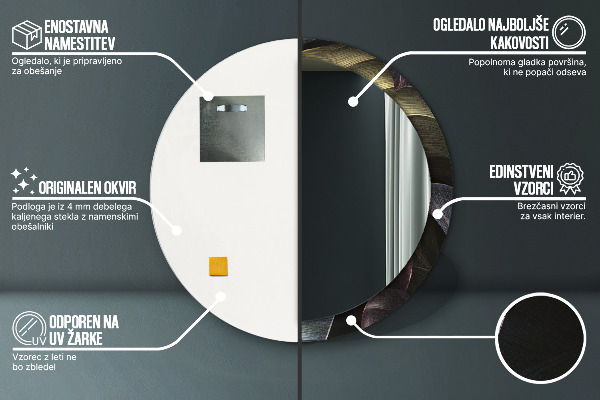 Miroir rond imprimé Feuilles tropicales sombres