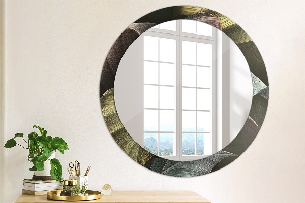 Miroir rond imprimé Feuilles tropicales sombres