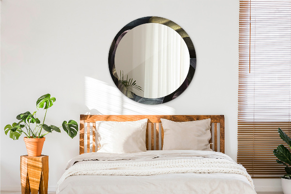 Miroir rond imprimé Feuilles tropicales sombres