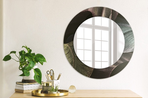 Miroir rond imprimé Feuilles tropicales sombres