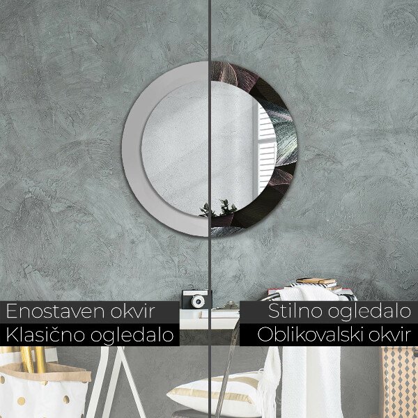 Miroir rond imprimé Feuilles tropicales sombres