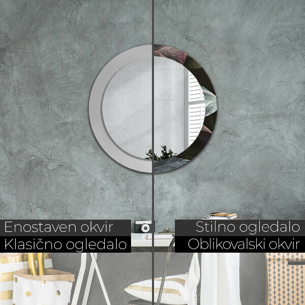 Miroir rond imprimé Feuilles tropicales sombres