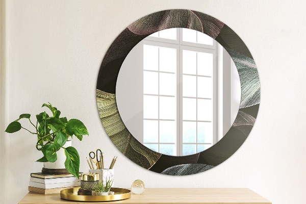 Miroir rond imprimé Feuilles tropicales sombres