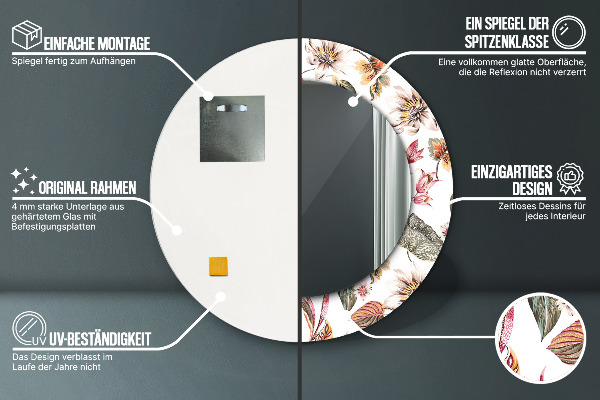 Miroir rond imprimé Fleurs vintage