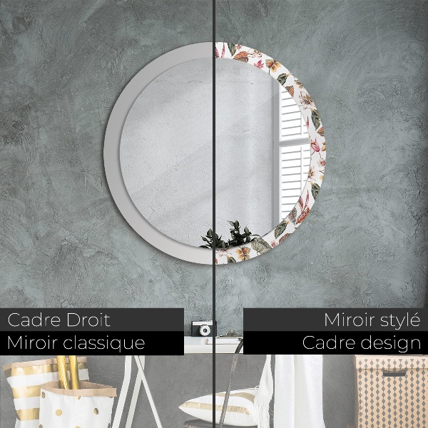 Miroir rond imprimé Fleurs vintage