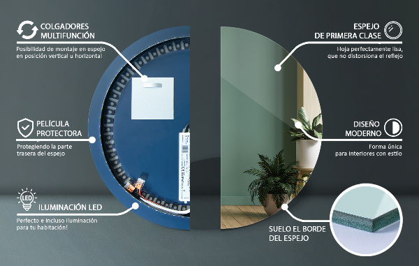 Miroir moderne rond led fi 100 cm