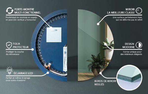 Miroir rond moderne avec led fi 60 cm