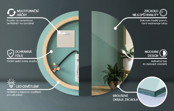 Miroir de salle de bain rond lumineux led fi 70 cm