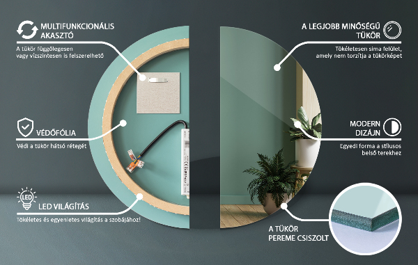 Miroir de salle de bain rond lumineux led fi 70 cm