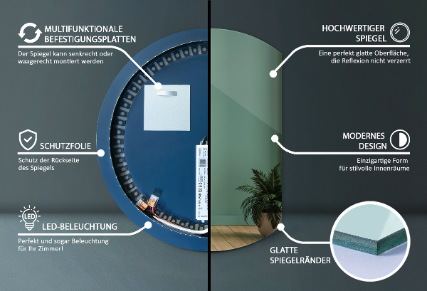Miroir demi cercle led 63x70 cm