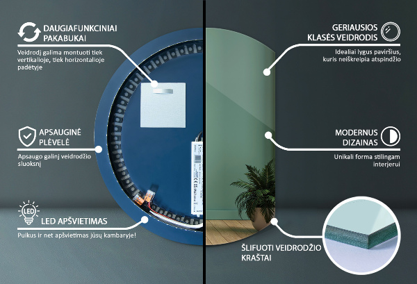 Miroir demi cercle led 63x70 cm