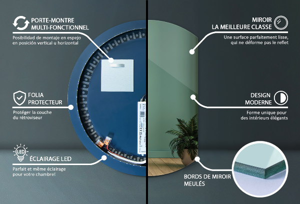 Demi cercle miroir led 70x80 cm