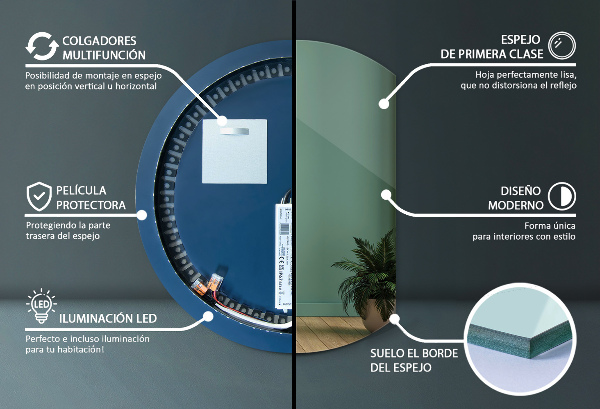 Demi cercle miroir lumineux 84x100 cm