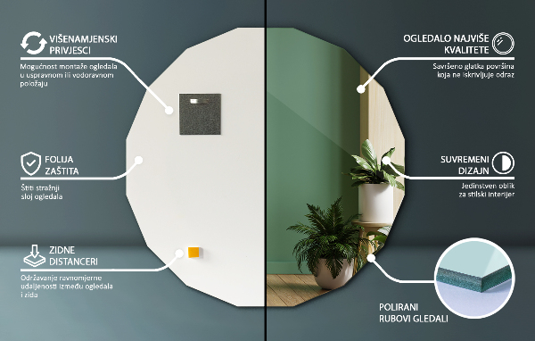 Miroir polygonal ajout moderne 100x100 cm