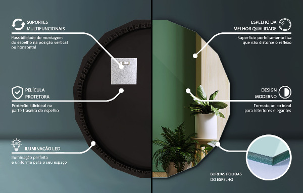 Miroir en forme de polygone LED 50x50 cm