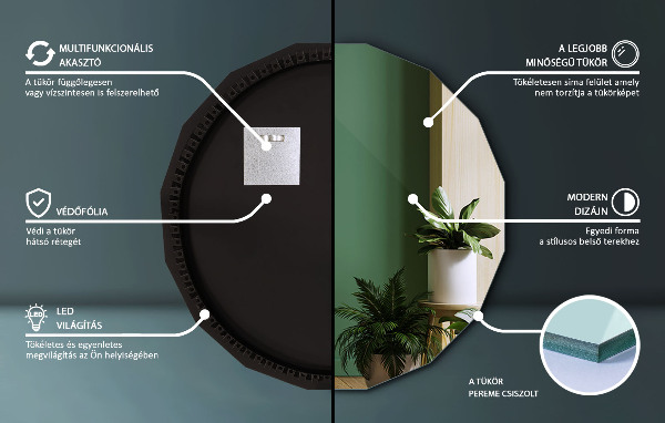 Miroir en forme de polygone LED 60x60 cm