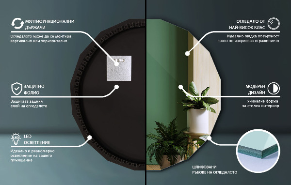 Miroir en forme de polygone LED 80x80 cm