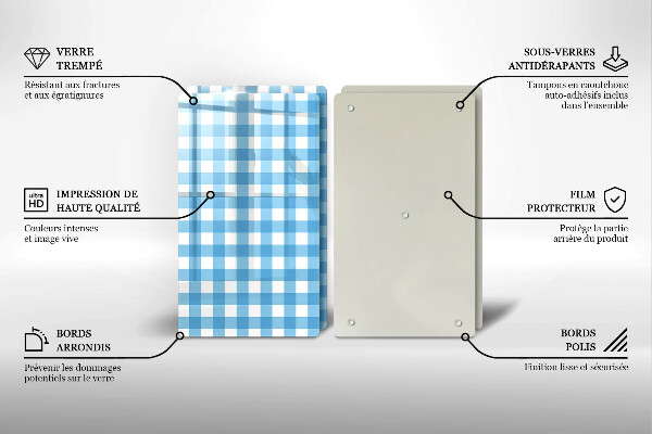 Protection plaque induction Motif à carreaux bleus et blancs