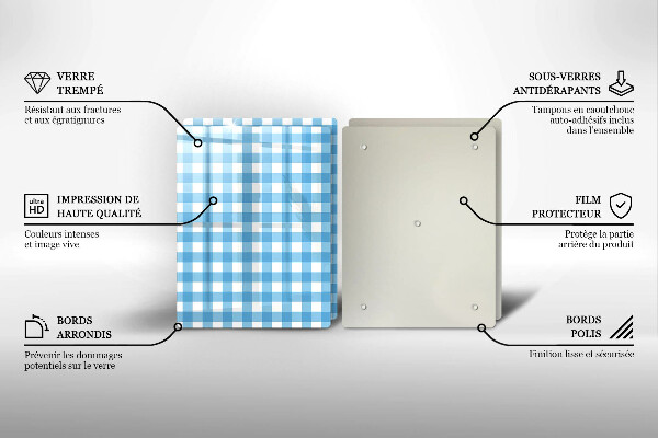 Protection plaque induction Motif à carreaux bleus et blancs