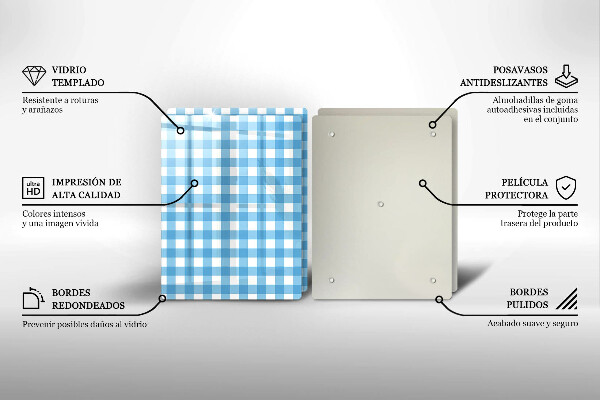 Protection plaque induction Motif à carreaux bleus et blancs