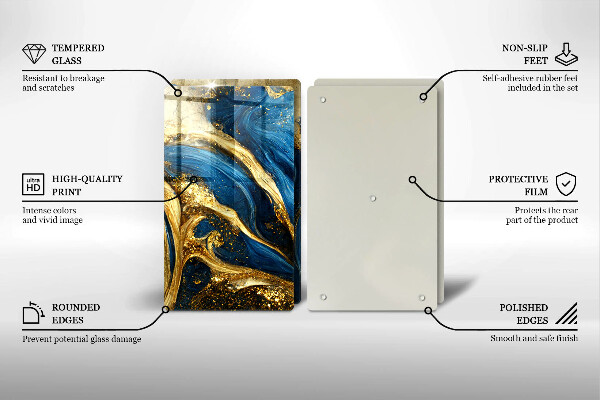 Protection plaque induction Marbre bleu et or