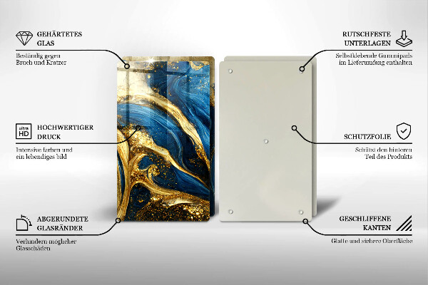 Protection plaque induction Marbre bleu et or