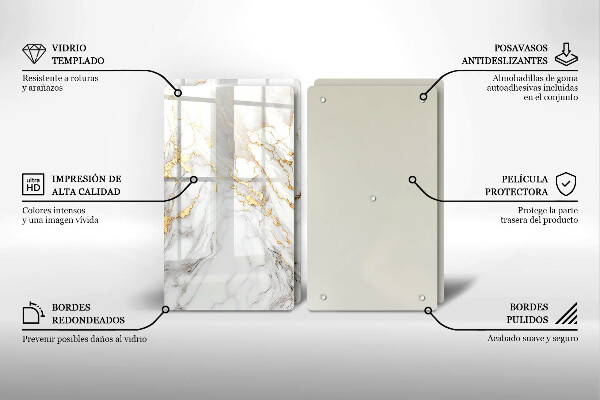 Protection plaque induction Marbre clair avec de l'or