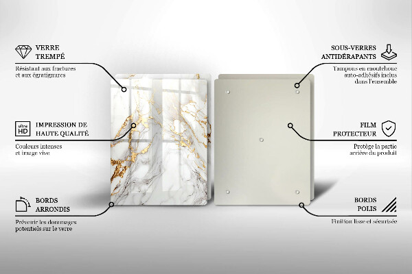 Protection plaque induction Marbre clair avec de l'or
