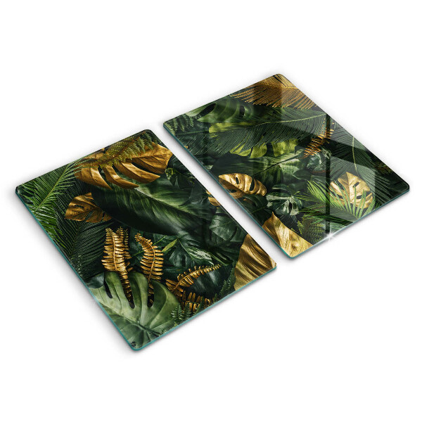 Protection plaque induction Feuilles de monstera dorées