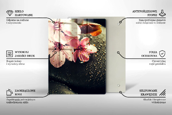 Protège plaque de cuisson Fleurs pierres zen