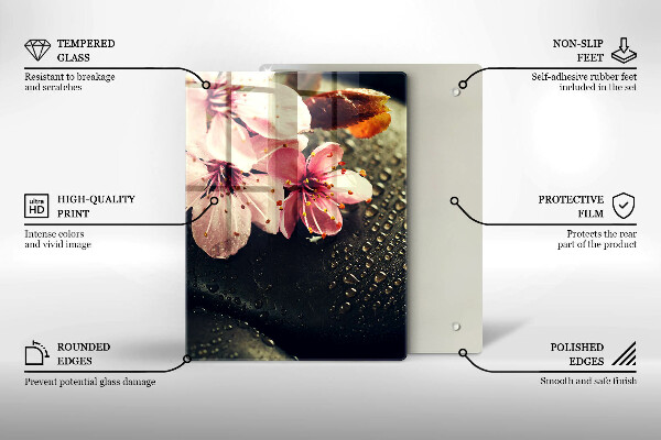 Protège plaque de cuisson Fleurs pierres zen