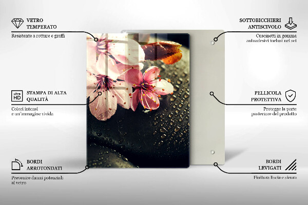 Protège plaque de cuisson Fleurs pierres zen