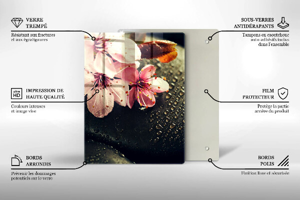 Protège plaque de cuisson Fleurs pierres zen