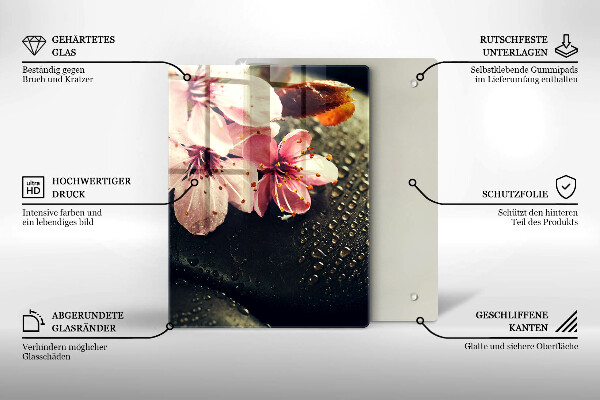 Protège plaque de cuisson Fleurs pierres zen