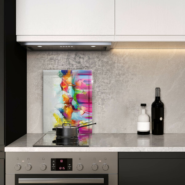 Protège plaque de cuisson Fleurs peintes