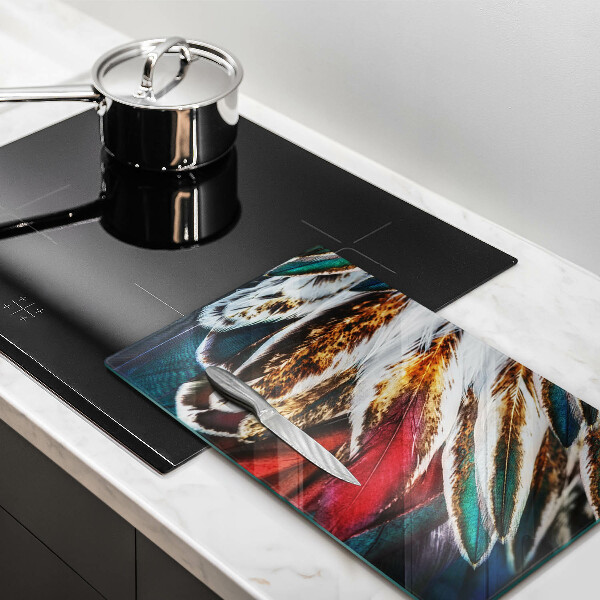Protège plaque de cuisson Plumes d'oiseaux bohèmes