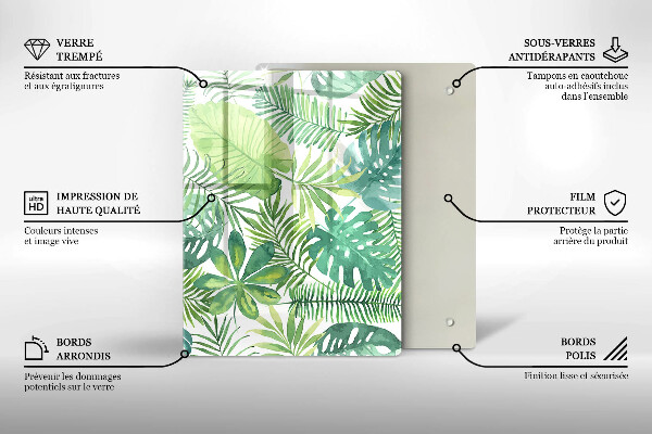 Protège plaque de cuisson Feuilles de boho aquarelle