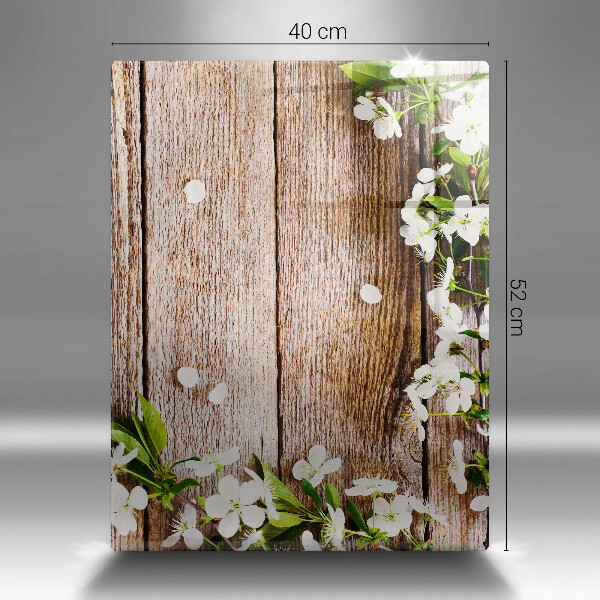 Protège plaque de cuisson Fleurs blanches sur les planches