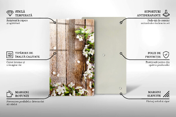 Protège plaque de cuisson Fleurs blanches sur les planches