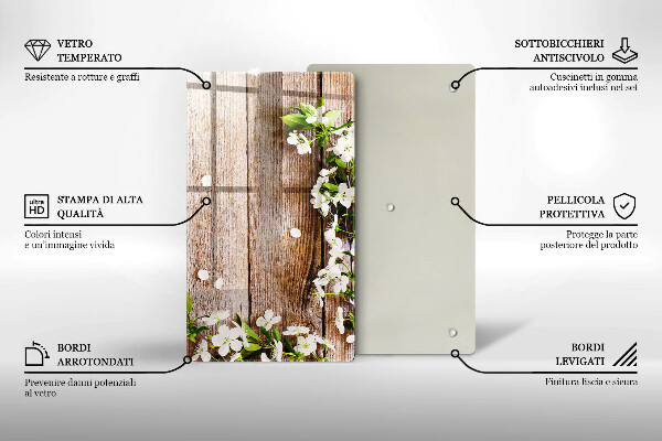 Protège plaque de cuisson Fleurs blanches sur les planches