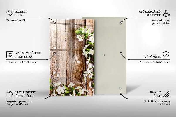 Protège plaque de cuisson Fleurs blanches sur les planches