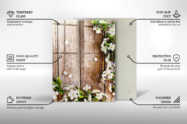 Protège plaque de cuisson Fleurs blanches sur les planches