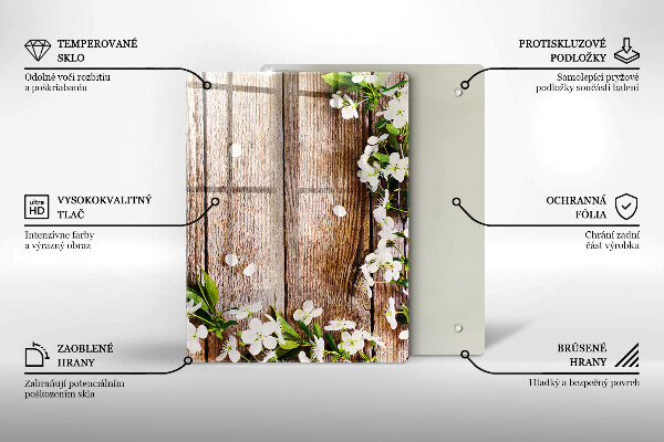 Protège plaque de cuisson Fleurs blanches sur les planches