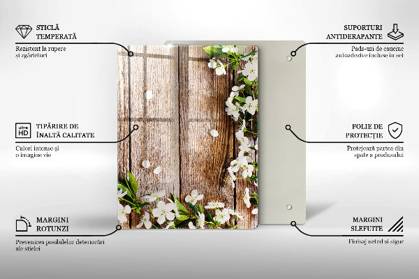 Protège plaque de cuisson Fleurs blanches sur les planches