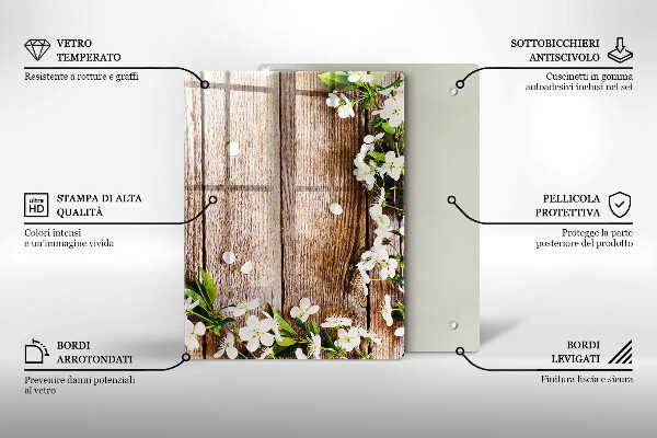 Protège plaque de cuisson Fleurs blanches sur les planches