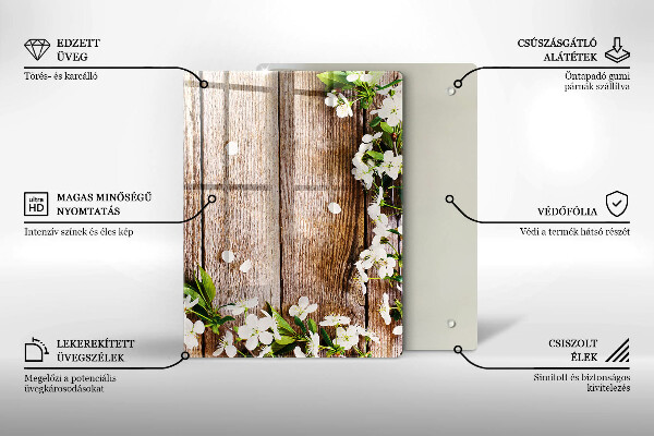 Protège plaque de cuisson Fleurs blanches sur les planches