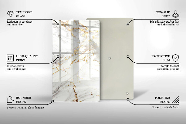 Protège plaque de cuisson Marbre clair avec de l'or