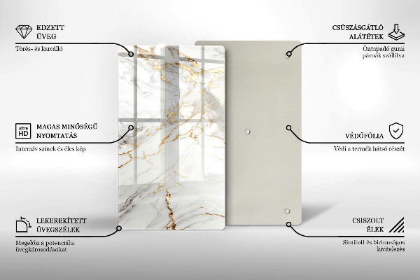 Protège plaque de cuisson Marbre clair avec de l'or