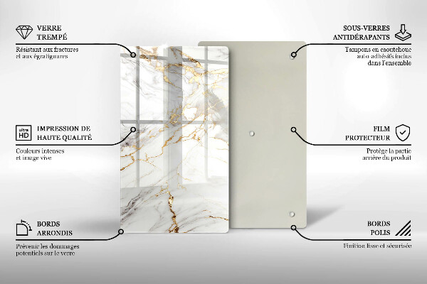 Protège plaque de cuisson Marbre clair avec de l'or