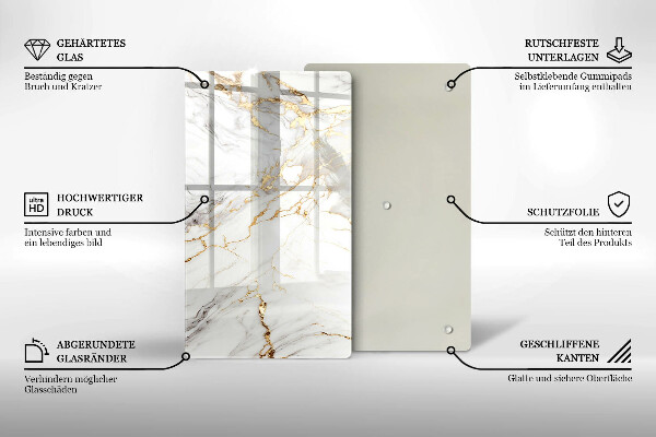 Protège plaque de cuisson Marbre clair avec de l'or